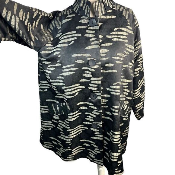 Damee Inc Textured Button Jacket Black Mandarin Collar A-line Lagenlook Size M - Picture 6 of 10